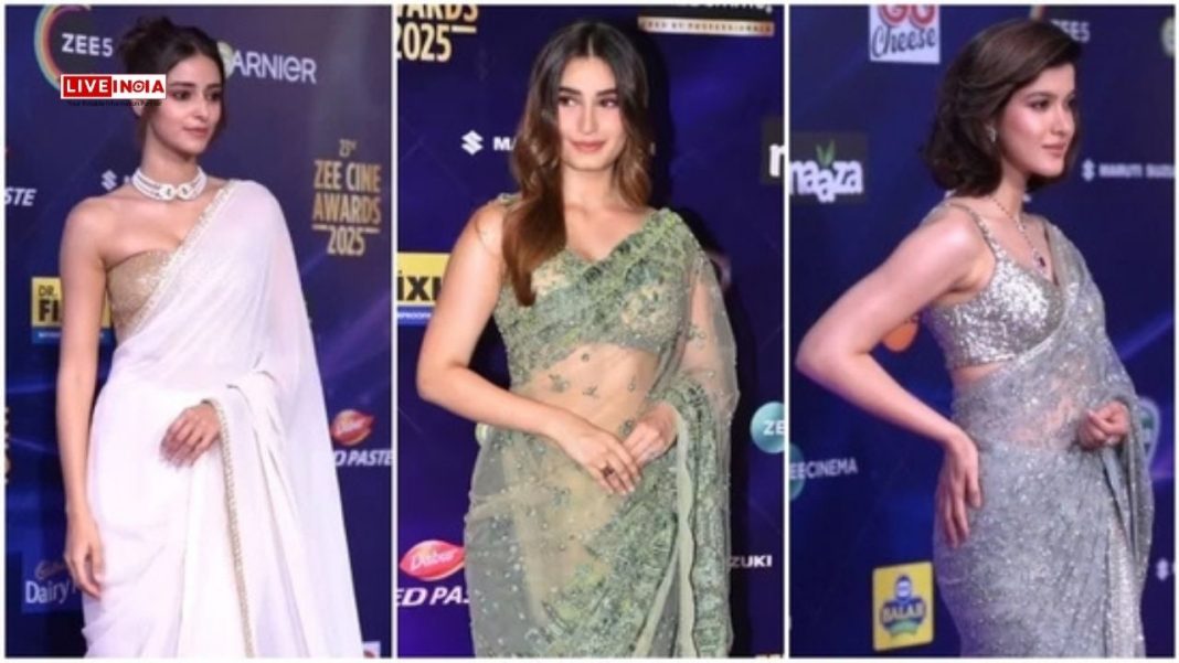 Ananya Panday Stuns in Saree at Zee Cine Awards, Outshines Gen-Z Peers Rasha and Shanaya