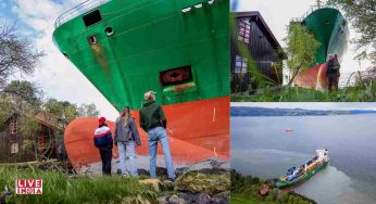 Norwegian Man Wakes to Find 135-Meter Container Vessel in His Backyard