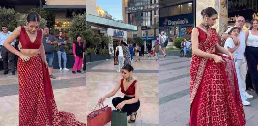 Russian Woman Changing Into Saree in Public in Turkey Sparks Outrage: Viral Video Draws Cultural Criticism