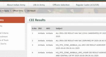 Indian Army Agniveer CEE 2025 Result: Direct Link To Download Scorecard