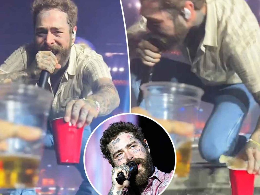 Post Malone’s Stage Caves In as He Kneels for a Beer Toast – Video Goes Viral
