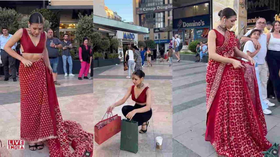 Russian Woman Changing Into Saree in Public in Turkey Sparks Outrage: Viral Video Draws Cultural Criticism