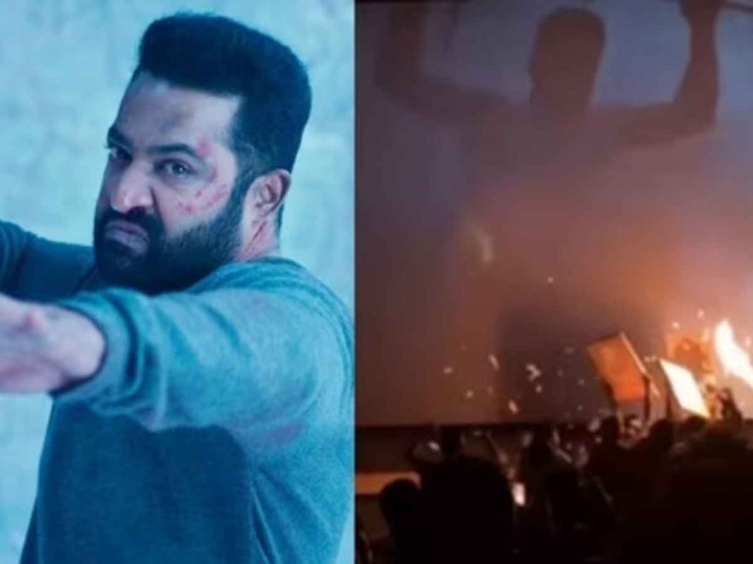 Jr NTR Fans Use Flamethrower In Theatre To Celebrate War 2 Release