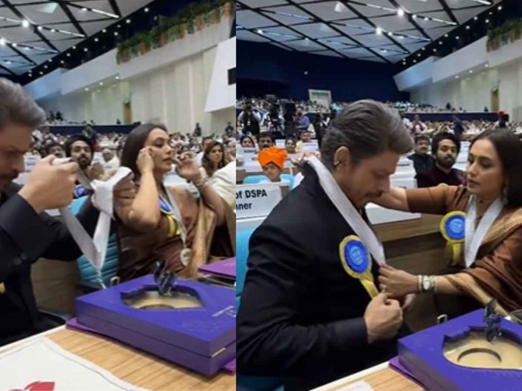 BFF Goals! Rani Mukerji Helps Shah Rukh Khan With His National Award Medal
