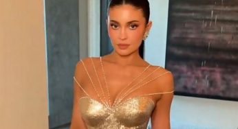 Kylie Jenner Stuns in Gold-Sequin Ashi Studio Gown at Golden Globes 2026