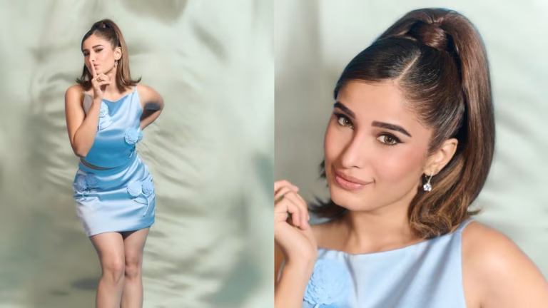 90s Nostalgia: Rasha Thadani Slays in Baby Blue Satin and Retro Curls