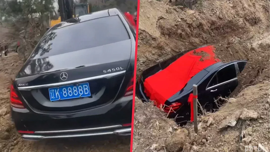 Chinese Family Tributes Deceased Burying Rs.1.49 Cr Mercedes Along With The Dead Body