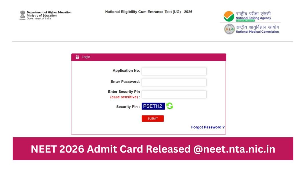 NEET Admit Card 2026: NTA Releases Hall Ticket, Download Now