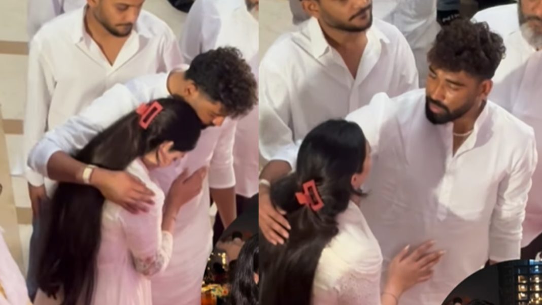 Mohammed Siraj Consoles Emotional Zanai Bhosle At Asha Bhosle's Funeral