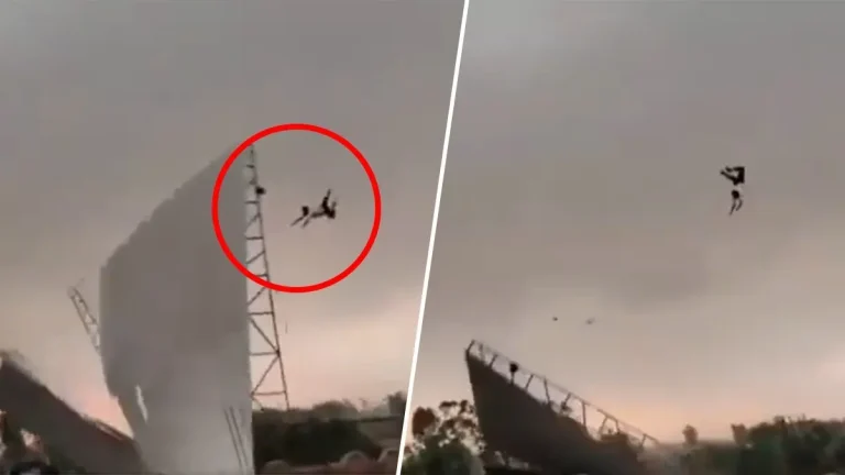 Viral Video Shows Bareilly Man Swept Into Air by Massive Storm While Clinging to Tin Shed