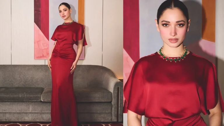 Tamannaah Bhatia Turns Heads In Ruby-Red Victoria Beckham Satin Gown At Forbes India Awards