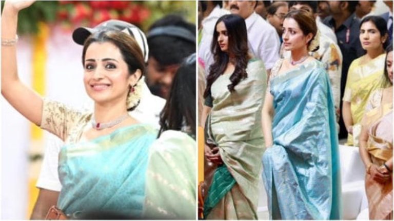 Trisha Krishnan’s Iconic Saree Look Steals The Spotlight At Vijay’s Swearing-In
