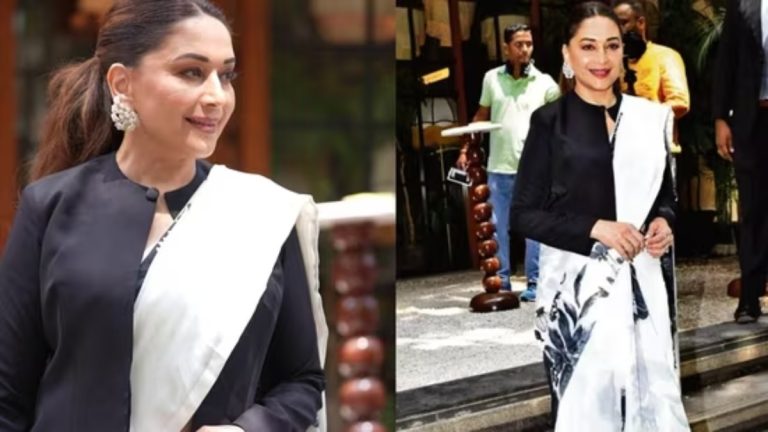 Madhuri Dixit Reinvents Classic Saree Style With Monochrome Power Dressing Look