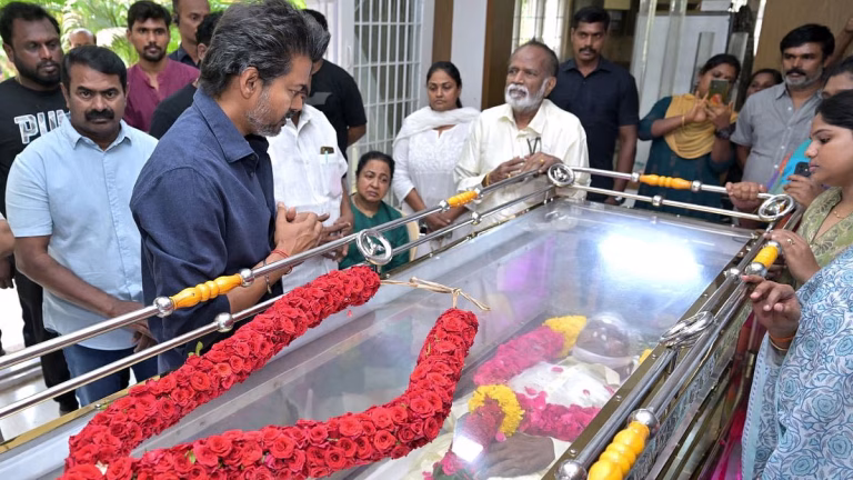 Tamil Nadu CM Vijay Pays Homage To Director Bharathirajaa