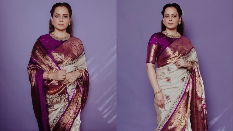 Bharat Bhagya Vidhata: Take A Look At Kangana Ranaut’s Modern-Day Maharani Look In Kanjeevaram Silk Saree For Trailer Launch