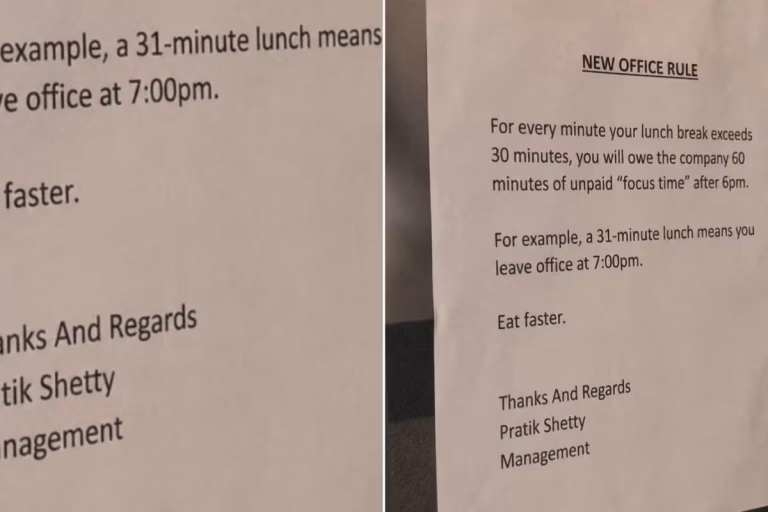 ‘Eat Faster’: Viral Office Notice Threatening 1 Hour Unpaid Work For 1-Minute Lunch Delay Sparks Outrage