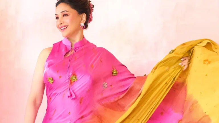 Madhuri Dixit Stuns In Pink-Yellow Saree, Proves She’ll Always Be Bollywood’s Dhak Dhak Girl
