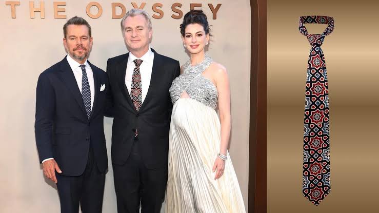 Christopher Nolan Adds an Indian Touch to The Odyssey Premiere Look With Custom Ajrak Silk Tie