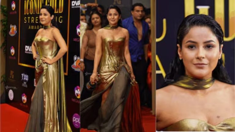 Shehnaaz Gill Steals the Show in Liquid Gold Haute Couture at the Iconic Gold Streaming Awards 2026