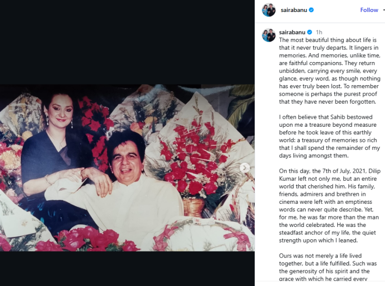 Saira Banu Remembers Dilip Kumar With Emotional Tribute on His Fifth Death Anniversary