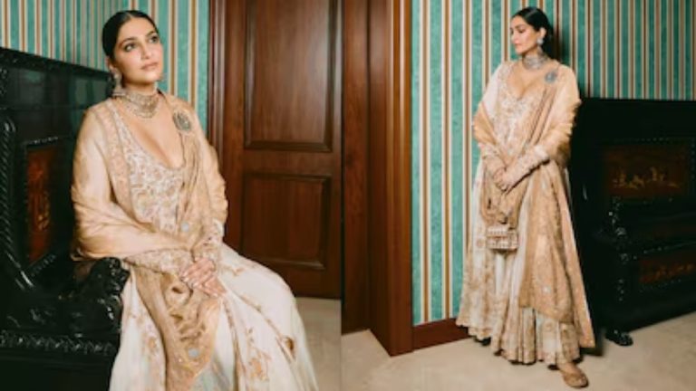 Sonam Kapoor Stuns in Custom Anamika Khanna Ensemble, Redefines Elegant Wedding Guest Style